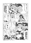  &gt;_&lt; 4koma ;d breasts check_translation choker closed_eyes comic earrings fang flower_knight_girl gloves greyscale hairband heart heart_earrings highres hoozuki_(flower_knight_girl) ionocidium_(flower_knight_girl) jewelry kadose_ara katabami_(flower_knight_girl) long_hair medium_breasts monochrome multiple_girls o_o one_eye_closed open_mouth scarf short_hair smile translation_request twintails 