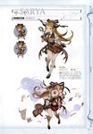  absurdres book bow bowtie breasts brown_hair character_name chibi closed_eyes draph full_body glasses gloves granblue_fantasy green_eyes hair_bow hand_on_hip highres holding holding_book horns large_breasts long_hair looking_at_viewer magnifying_glass mary_janes minaba_hideo multiple_views necktie non-web_source official_art open_mouth pleated_skirt pointy_ears ponytail sarya_(granblue_fantasy) scan shoes short_sleeves simple_background skirt smile socks v white_gloves 