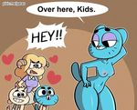 &lt;3 blue_fur breasts caprine cartoon_network chi_chi chun_ni clothing english_text feline fur garax_(artist) goat gumball_watterson horn mammal mature mother mother_and_son nicole_watterson nipples parent skirt son text the_amazing_world_of_gumball thick_thighs 