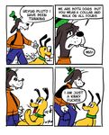  anthro canine clothed clothing comic dialogue disney dog duo english_text feral floccinaucinihilipilification goofy_(disney) hat hi_res humor leash male mammal pants pluto_(disney) shirt text vest 