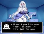  2017 anthro bed blush boss_monster caprine clothed clothing cyrus_physhor english_text female goat horn inside long_ears mammal navel nightgown photo solo text toriel undertale underwear video_games 