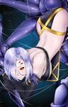  alina_pegova arachne ass breasts carapace claws crossed_arms detached_sleeves deviantart_username extra_eyes insect_girl large_breasts lavender_hair monster_girl monster_musume_no_iru_nichijou multiple_legs rachnera_arachnera red_eyes short_hair silk smile solo spider_girl spider_web watermark web_address 
