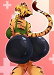  absurd_res anthro bent_over big_breasts big_butt breasts butt clothed clothing feline female hair hi_res huge_butt mammal open_mouth saffron_(safurantora) solo tiger tochinoco 