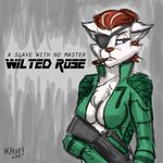  2017 anthro bodysuit breasts canine chest_tuft cigar cleavage clothed clothing eye_patch eyewear female fur gun hair heresy_(artist) keidran konami mammal metal_gear ranged_weapon red_hair roselyn_(twokinds) simple_background sketch skinsuit solo tight_clothing tuft twokinds video_games weapon white_fur wolf 