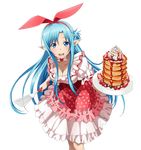  asuna_(sao) asuna_(sao-alo) blue_eyes blue_hair bow bowtie breasts cleavage collarbone dress floating_hair hair_ribbon hairband holding layered_dress leaning_forward long_hair looking_at_viewer medium_breasts official_art pointy_ears red_hairband red_ribbon ribbon solo standing sword_art_online sword_art_online:_code_register transparent_background very_long_hair white_bow white_neckwear 