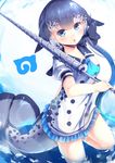  absurdres commentary_request dress drillhorn_sword highres japari_symbol kanzakietc kemono_friends multicolored_hair narwhal_(kemono_friends) narwhal_tail sailor_collar solo sword weapon 