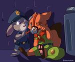  4_fingers 4_toes anthro canine crying cub disney duo female fox fur judy_hopps lagomorph male mammal muzzle_(object) muzzled nick_wilde oniwanbashu rabbit tears toes young zootopia 