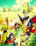  ambiguous_gender avian baseball_cap beak bird black_hair blue_eyes breasts brown_hair building celebi clothed clothing cloud corvid feathered_wings feathers female feral gold_(pok&eacute;mon) group hair hat hi_res honchkrow house human humanoid leaf legendary_pok&eacute;mon lyra_(pok&eacute;mon) male mammal nintendo open_mouth outside plant pok&eacute;dex pok&eacute;mon red_eyes river sa-dui silver_(pok&eacute;mon) sky smile star togekiss tongue tower tree video_games water wings xatu yellow_eyes 