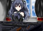  black_hair blush detached_sleeves hair_ornament neptune_(series) red_eyes sitting small_breasts twintails uni_(choujigen_game_neptune) 