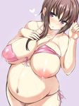  areolae big_belly bikini bikini_lift blush breast_slip breasts brown_hair collarbone commentary_request front-tie_top hagino_chiaki hair_ornament heart heart-shaped_pupils highres hinako_note huge_breasts inverted_nipples lactation lactation_through_clothes large_areolae looking_at_viewer navel nipples parted_lips pink_bikini ponchi pregnant puffy_nipples purple_eyes sagging_breasts see-through side-tie_bikini solo sweat swimsuit swimwear symbol-shaped_pupils white_bikini x_hair_ornament 
