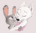  2017 anthro arctic_fox blue_eyes canine clothed clothing disney duo expression_meme eyes_closed female fox fur grey_fur hi_res hug jack_savage lagomorph looking_at_partner male male/female mammal rabbit romantic_couple simple_background skye_(zootopia) sprinkah white_background white_fur zootopia 