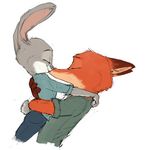  2017 anthro canine carrying clothed clothing disney duo expression_meme eyes_closed female fox hi_res hug judy_hopps kissing lagomorph male male/female mammal nick_wilde rabbit romantic_couple simple_background sprinkah white_background zootopia 