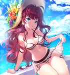  :3 bad_id bad_pixiv_id blue_eyes blush bracelet breasts brown_hair cleavage cloud cloudy_sky day eyebrows_visible_through_hair hat highres ichinose_shiki idolmaster idolmaster_cinderella_girls jewelry large_breasts long_hair looking_at_viewer outdoors signature sky smile sun_hat ttaji_(pass35) 