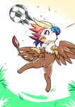  avian bakki beak brown_feathers cutie_mark feathered_wings feathers female feral gryphon hair multicolored_hair my_little_pony rainbow_hair simple_background solo white_background wings yellow_beak yellow_eyes 