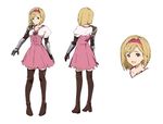  arm_armor blonde_hair bob_cut boots brown_footwear character_sheet djeeta_(granblue_fantasy) dress fighter_(granblue_fantasy) full_body granblue_fantasy hairband multiple_views official_art pink_hairband short_hair smile thigh_boots thighhighs turnaround yellow_eyes 