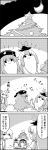  4koma =_= bauble bow christmas_tree comic commentary_request crescent fujiwara_no_mokou greyscale hair_between_eyes hair_bow hanging hat hat_bow highres junko_(touhou) kamishirasawa_keine long_hair monochrome multicolored_hair pants patches pom_pom_(clothes) shaded_face shirt smile star streaked_hair string suspenders tani_takeshi touhou translation_request two-tone_hair very_long_hair yukkuri_shiteitte_ne 