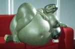  2017 3d_(artwork) belly big_(disambiguation) breasts cocky content digital_media_(artwork) dr-0range expectant female lab_(disambiguation) laboratory lips lizard lounging matilda_magnusson nipples nude overweight pose pregnant reptile round scalie seat sofa 
