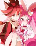  animal_ears blush bunny bunny_ears cake_hair_ornament choker cure_chocolat cure_whip dog_ears dog_tail earrings extra_ears food food_themed_hair_ornament fruit gloves hair_ornament hat jewelry joman kenjou_akira kirakira_precure_a_la_mode long_hair looking_at_viewer magical_girl multiple_girls pink_choker pink_eyes pink_hair precure puffy_sleeves red red_eyes red_hair short_hair skirt smile strawberry tail twintails usami_ichika white_gloves 