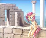  2017 equine female feral fluttershy_(mlp) friendship_is_magic hair horse mammal mirroredsea my_little_pony outside pink_hair pony ruins sea sitting sky solo water 