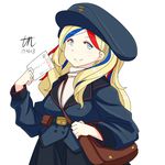  2017 bag beret blonde_hair blue_eyes blue_hair blue_hat commandant_teste_(kantai_collection) cowboy_shot dated envelope hat kantai_collection long_hair looking_at_viewer mail multicolored_hair postcard red_hair signature smile solo streaked_hair tun white_hair 
