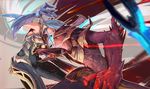  1boy 1girl battle fighting highres league_of_legends mu_ye_jun riven_(league_of_legends) sword yasuo_(league_of_legends) 