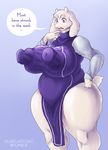  big_breasts breasts bulge caprine clothing flatcoat goat hyper hyper_nipples long_nipples mammal nipples simple_background solo thick_thighs toriel undertale video_games 