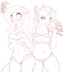  2016 anthro anthrofied bikini blush breasts cellphone clothed clothing duo equine evehly female fluttershy_(mlp) friendship_is_magic hi_res horn iphone mammal monochrome my_little_pony navel nervous nipple_bulge phone rarity_(mlp) selfie shy skimpy sweat swimsuit unicorn 