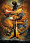  dragon godzilla godzilla_(series) highres kaijuu king_ghidorah missile movie_poster official_art ourai_noriyoshi submarine toho_(film_company) watercraft weapon 