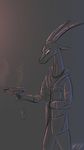  2017 antelope anthro clothed clothing disney fan_character gun hand_in_pocket handgun hi_res holding_object holding_weapon horn mammal oliver_hornski pistol ranged_weapon signature solo weapon yitexity zootopia 
