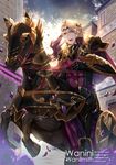  armor armored_boots artist_name barding blonde_hair boots brick_wall cape circlet cloud faulds fire_emblem fire_emblem_heroes fire_emblem_if flag flower full_armor full_body gauntlets gloves horse horseback_riding knight looking_at_viewer male_focus marks_(fire_emblem_if) open_mouth outdoors pauldrons petals purple_flower rearing red_eyes riding shield sky solo sword teeth town wani_(fadgrith) watermark wavy_hair weapon web_address 