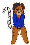  2017 aetherouranos anthro bottomless clothed clothing feline female hoodie mammal pussy simple_background solo tiger 