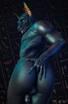  3d_(artwork) anal anal_fingering anthro anubian_jackal backsack balls biceps black_skin butt canine deity digital_media_(artwork) erection fingering fingernails hi_res humanoid_penis jackal killystein legs_together looking_at_viewer looking_back low-angle_view male mammal muscular nipples nude penis penis_tuck precum presenting presenting_hindquarters r-a-s-p_(artist) rear_view solo tongue tongue_out 