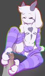  3_toes anthro armwear asriel_dreemurr black_sclera boss_monster bulge caprine clothed clothing disembodied_penis duo erection feet foot_fetish footjob girly goat god_of_hyperdeath grey_background hi_res humanoid_penis legwear male male/male mammal navel otto0ttsy partially_retracted_foreskin paws penis penis_outline precum rainbow simple_background sitting slim solo_focus spread_legs spreading thong toeless_footwear toes topless two-footed_footjob uncut undertale unimpressed video_games 