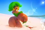  armwear banana beach big_breasts bikini breasts brown_eyes clothed clothing elbow_gloves female flora_fauna food fruit gloves huge_breasts invalid_color invalid_color_(tan) lactating nipples one_eye_closed plant plantpenetrator seaside short_stack smile swimsuit tami topless 