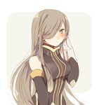  1girl bare_shoulders blue_eyes blush breasts brown_hair dress elbow_gloves gloves hair_over_one_eye long_hair open_mouth tales_of_(series) tales_of_the_abyss tear_grants 