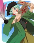  1boy green_hair grey_eyes grin hat japanese_clothes open_mouth pants short_hair spada_belforma tales_of_(series) tales_of_innocence 