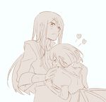  1boy 1girl belt blush dress estellise_sidos_heurassein eyes_closed long_hair monochrome pout short_hair tales_of_(series) tales_of_vesperia vest yuri_lowell 