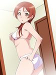  :o adjusting_clothes adjusting_swimsuit ass bad_id bad_pixiv_id bikini brown_eyes demi-chan_wa_kataritai low_twintails mirror poncho_s red_hair reflection solo swimsuit takanashi_himari twintails white_bikini 