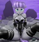  2015 absurd_res anthro anthrofied anus blue_eyes clothing dock earth_pony equine female friendship_is_magic grey_nipples grey_skin hair hi_res horse legwear lipstick long_hair looking_at_viewer makeup mammal maud_pie_(mlp) my_little_pony navel nipples outside pony purple_hair rock sitting solo spread_legs spreading swissleos 