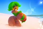  armwear banana beach big_breasts bikini breasts brown_eyes clothing elbow_gloves female flora_fauna food fruit gloves huge_breasts invalid_color invalid_color_(tan) nipples one_eye_closed plant plantpenetrator seaside short_stack smile swimsuit tami 