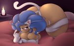  animal_humanoid beckoning bed big_breasts big_butt blue_eyes blue_hair blush breasts butt candle cat_humanoid cleavage clothed clothing darkstalkers elfdrago felicia_(darkstalkers) feline female hair huge_breasts huge_butt humanoid hyper_thighs mammal smile solo thick_thighs video_games wide_hips 