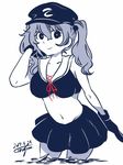  bad_id bad_pixiv_id bare_shoulders bikini_skirt collarbone commentary_request hat kawashiro_nitori midriff miniskirt navel sadawo_ver3 sailor_beach_wear_(no.s_project) sailor_bikini sailor_collar skirt smile solo touhou twintails 