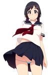  black_eyes black_hair blue_panties braid hayashi_custom highres long_hair looking_at_viewer lowleg lowleg_panties micro_panties mole mole_under_eye original panties parted_lips pleated_skirt school_uniform serafuku skirt solo twin_braids underwear wind wind_lift 