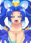 animal_ears blue_eyes blue_gloves blue_hair blue_legwear breasts choker colored_pubic_hair cure_gelato earrings from_above gloves jewelry kikurage_(crayon_arts) kirakira_precure_a_la_mode lion_ears long_hair looking_at_viewer nipples open_mouth precure pubic_hair simple_background single_thighhigh sitting small_breasts solo tategami_aoi thighhighs tongue tongue_out wariza white_background 