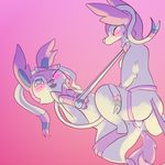  bdsm blush bondage bound dildo drooling duo eeveelution female female/female fur grune mammal nintendo open_mouth penetration pok&eacute;mon pussy saliva sex sex_toy strapon sylveon vaginal vaginal_penetration video_games 