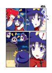  /\/\/\ 2girls arm_around_shoulder blue_hair boat breasts chinese_clothes cleavage closed_eyes comic commentary duskull eyebrows_visible_through_hair flat_cap gen_3_pokemon hair_bobbles hair_ornament hat highres large_breasts mattari_yufi miyako_yoshika multiple_girls one_eye_closed onozuka_komachi open_mouth pokemon pokemon_(creature) purple_eyes red_hair river short_sleeves smile spoken_exclamation_mark star surprised sweatdrop touhou translated twintails watercraft 