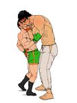  2boys abs back_hair bara blush bulge crotch gakuranman little_mac male_focus multiple_boys muscle nintendo punch-out!! ryuu_(street_fighter) size_difference street_fighter super_smash_bros. sweat topless torn_clothes undressing yaoi 