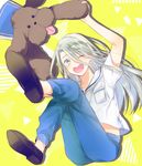  blue_eyes dog ichi_kotoko long_hair makkachin male_focus one_eye_closed open_mouth sailor_collar silver_hair smile teenage tongue tongue_out viktor_nikiforov younger yuri!!!_on_ice 