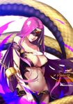  artist_name blush bondage_outfit breasts chain cjyoung cleavage copyright_name cuffs elbow_gloves fate/grand_order fate/stay_night fate_(series) gloves gorgon_(fate) headband highres large_breasts long_hair navel purple_hair rider shackles smile solo white_gloves 