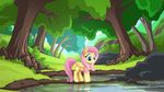  blue_eyes cutie_mark day equine feathered_wings feathers female feral fluttershy_(mlp) friendship_is_magic grass hair hooves mammal my_little_pony mysticalpha pegasus pink_hair smile solo standing tree wings 